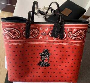 COACH X DISNEY MICKEY BANDANA REVERSIBLE TOTE BLACK RED F59376